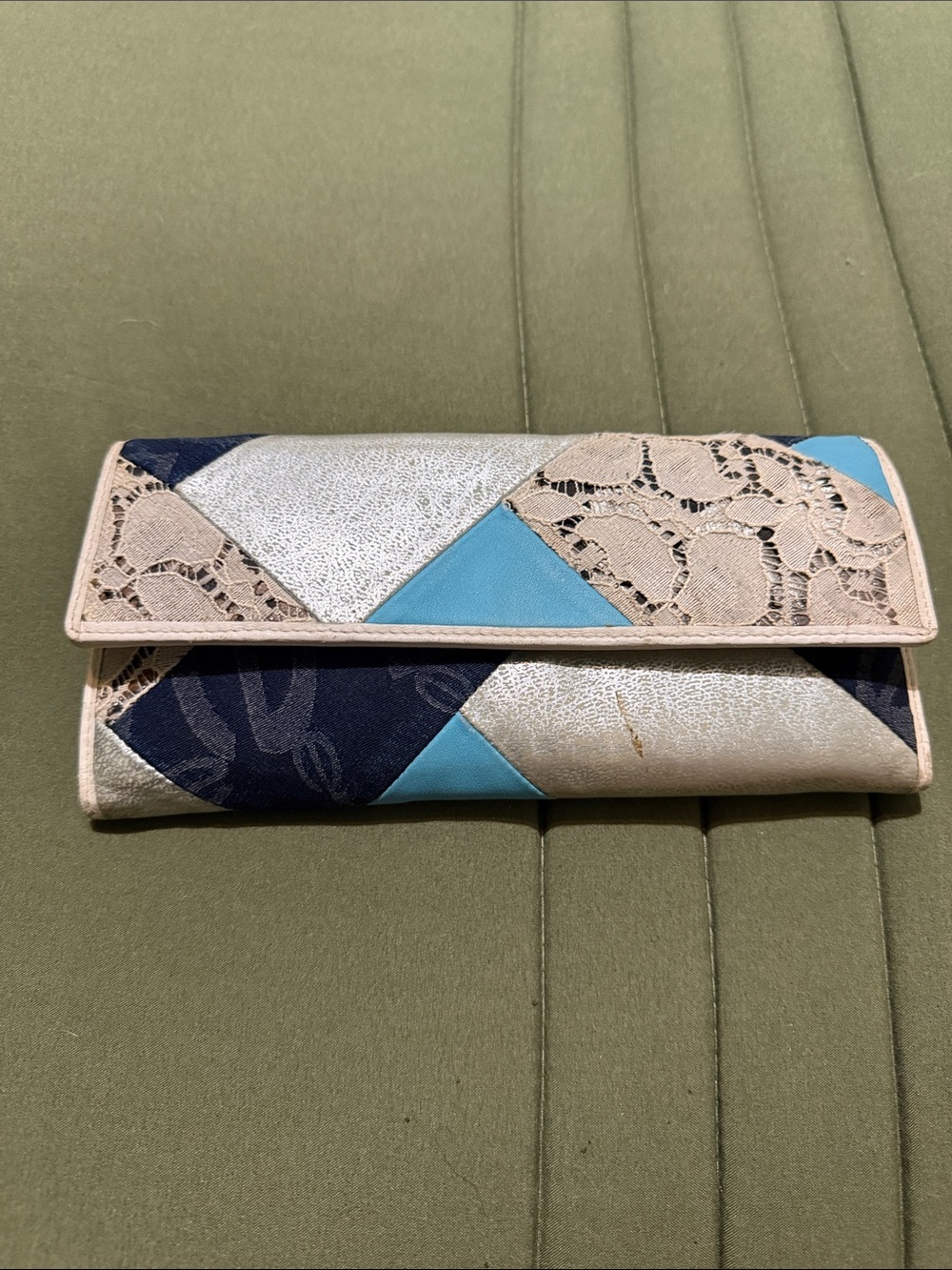 bebe Patchwork Lace & Turquoise Trifold Wallet